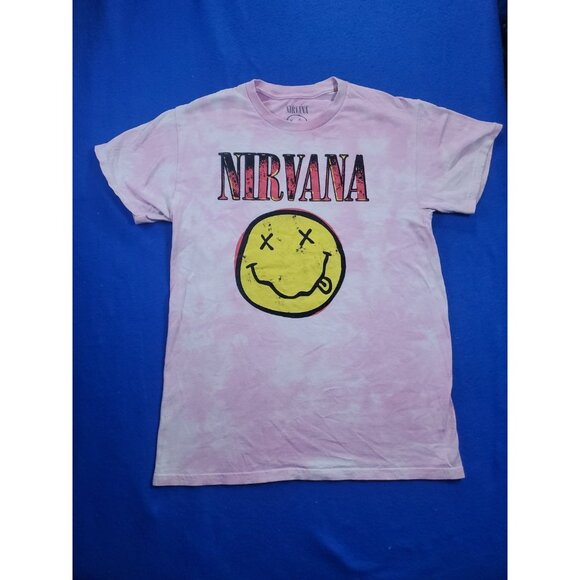 Nirvana T-Shirt Men's Small Short Sleeve Music Smiley Graphic Tie Dye Pink - Picture 13 of 14